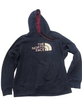 The North Face Men’s Large Pullover Hoodie Blue Red Logo Sweatshirt